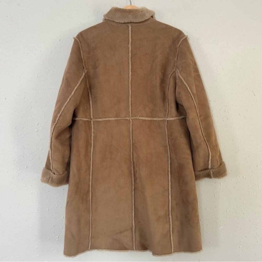 Pamela McCoy Faux Suede Faux Fur Trim Tan Brown Coat Winter Fall Retro 70s - Picture 3 of 5